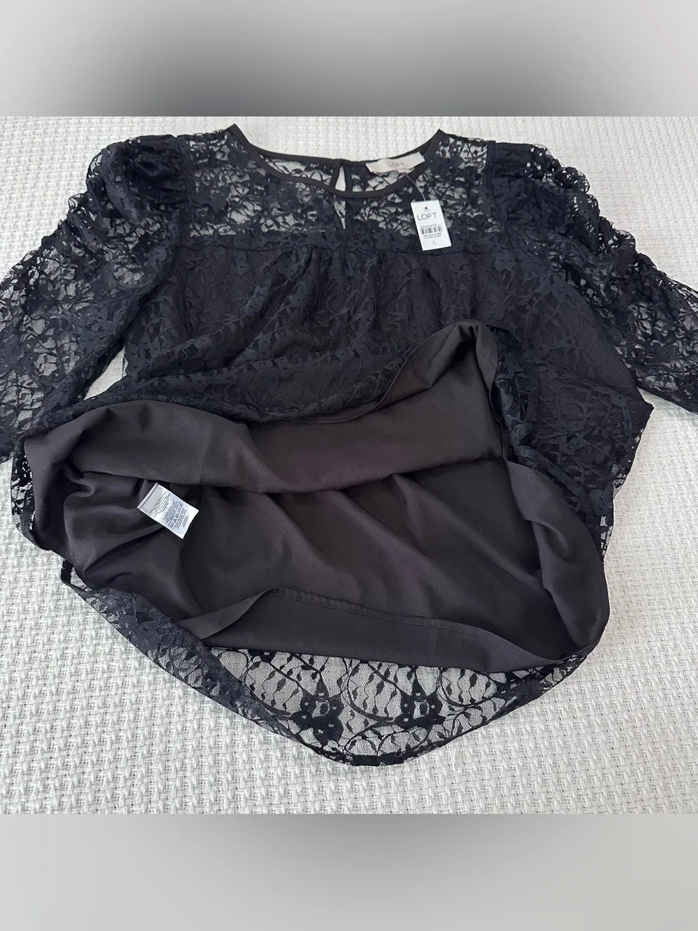 LOFT Black Floral Lace Sheer Longsleeve Top Womens Large Whimsigoth Victorian